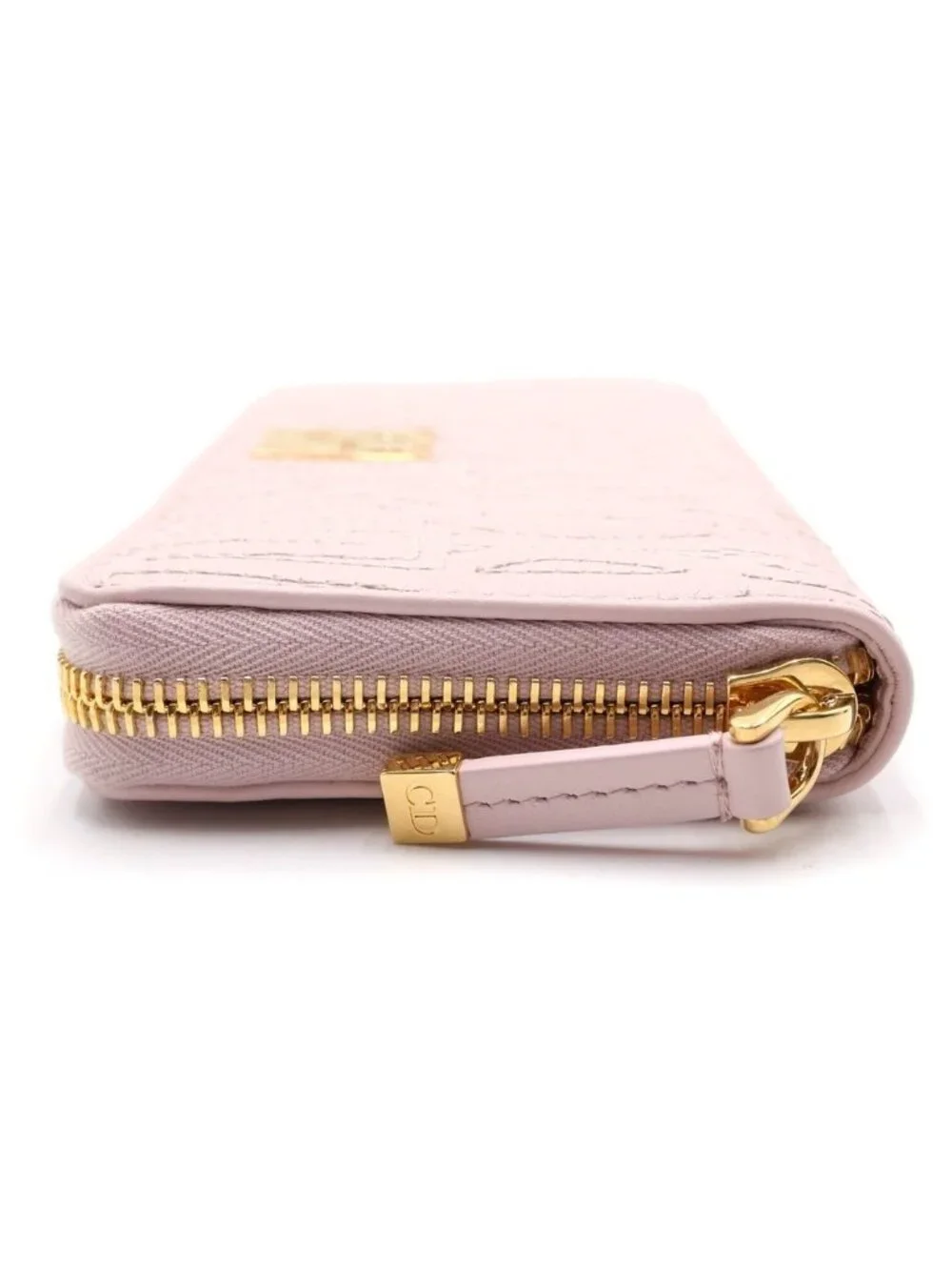 Dior Miss Logo Plate Leather Zip Around Wallet Pink